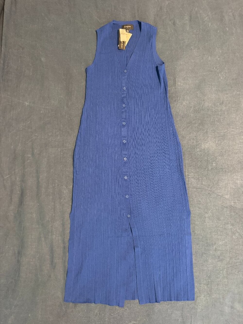 NWT Banana Republic Ribbed Knit Button Front Sleeveless Maxi Vest Dress Blue M